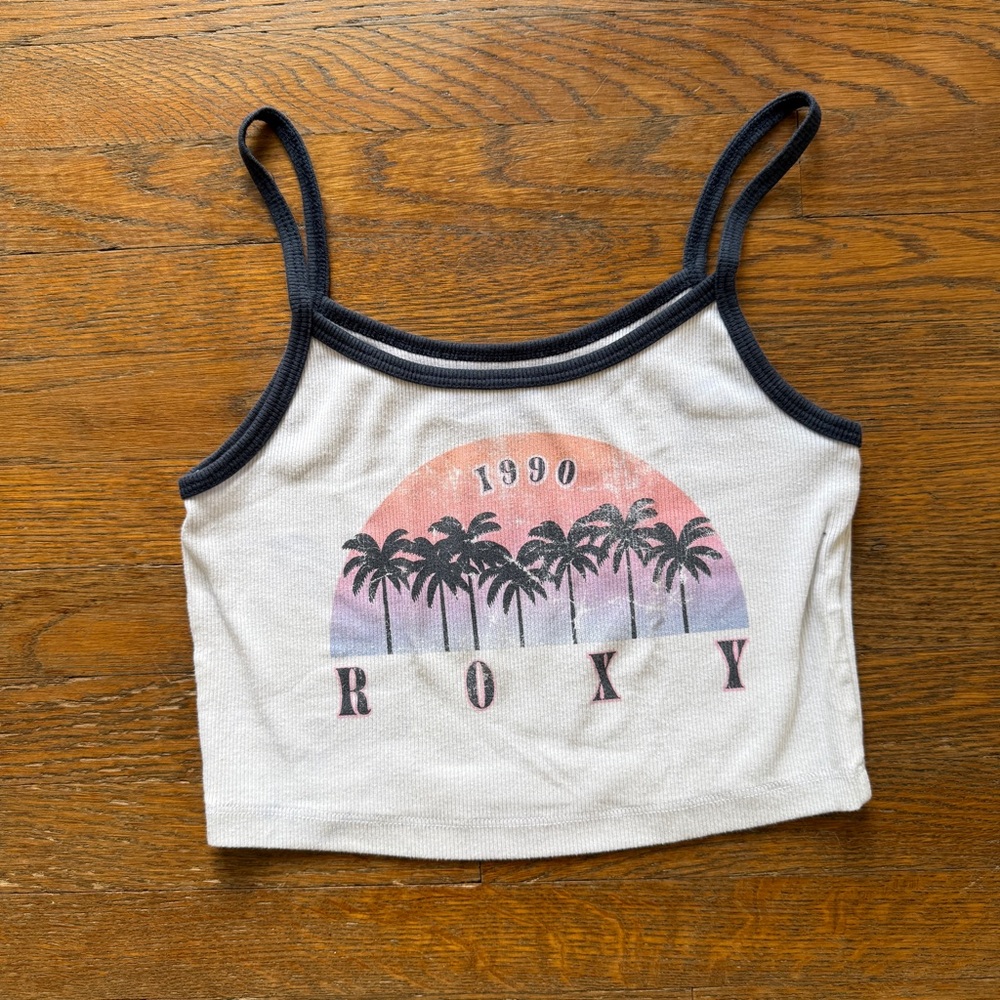 Roxy White Ribbed Tank with Black Trim